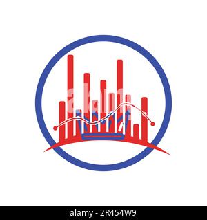 Logo finanziario king finanza concetto all'interno di una forma di anello rosso e blu colori. Illustrazione Vettoriale