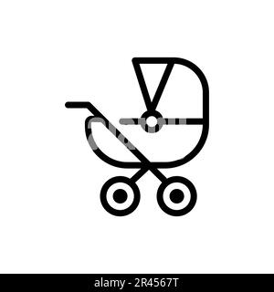 Icona del carrello del bambino su sfondo bianco. Simbolo della nascita di un bambino, della cura materna e dell'amore. Illustrazione vettoriale isolata. Illustrazione Vettoriale