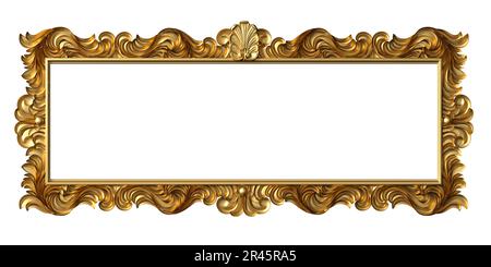 illustrazione 3d. Classica cornice in oro in stile barocco. Copertina o cartolina. Marmo nero. Sfondo Foto Stock