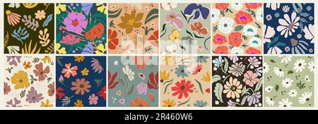 Motivo retrò senza cuciture con coloratissimo vettore floreale Illustrazione Vettoriale