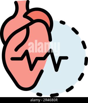 Icona del battito cardiaco. Contorno cuore battendo icona vettoriale per il web design isolato su sfondo bianco piatto colore Illustrazione Vettoriale