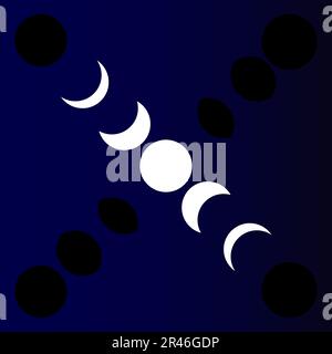 Fasi lunari, fasi eclisse, luna crescente ed eclisse, arte di stile minimale, adatto per contenuti educativi e poster, web design e icone Foto Stock
