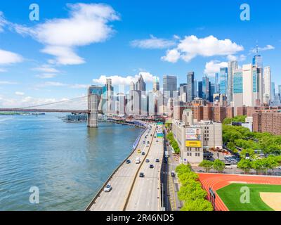 Brooklyn Bridge Brooklyn, New York City, NY, Stati Uniti d'America Foto Stock