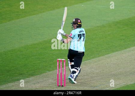 Sean Abbott di Surrey si presenta durante la partita Vitality Blast T20 al Kia Oval, Londra Data foto: Venerdì 26 maggio 2022. Foto Stock