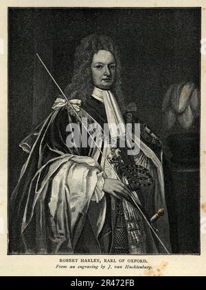 Robert Harley, 1st Conte di Oxford e Conte Mortimer un uomo di stato inglese e pari del tardo Stuart e dei primi periodi georgiani 18th Cnetury British History, Vintage Illustration Foto Stock