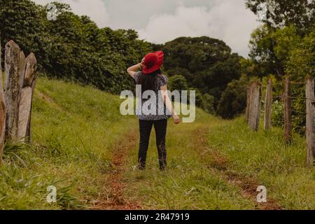 donna da dietro che si gode il paesaggio Foto Stock