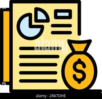 Icona del documento di pianificazione finanziaria. Contorno documento di pianificazione finanziaria icona vettoriale per il web design isolato su sfondo bianco piatto colore Illustrazione Vettoriale