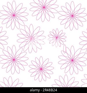 Un'illustrazione di un motivo senza cuciture di fiori rosa su uno sfondo bianco Foto Stock