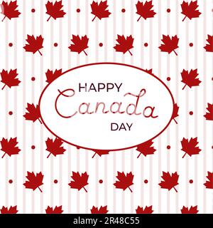 Scritta Happy Canada Day con modello di foglie d'acero. Illustrazione vettoriale in stile piatto Illustrazione Vettoriale