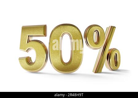 oro al 50% realizzato nel 3d con sfondo bianco e ombra Foto Stock