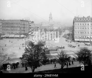 Cadillac Square e County Bldg., Detroit, Michigan, tra 1902 e 1910. Foto Stock