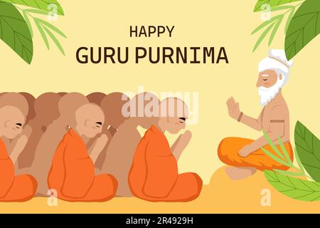 disegno piano guru felice purnima sfondo illustrazione con i monaci Illustrazione Vettoriale