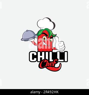 Chilli Chef logo, mascotte cartoon, design moderno e logo business Illustrazione Vettoriale