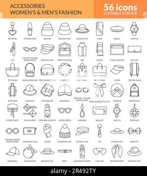 Grande serie di icone di linee vettoriali Accessori isolati. Illustrazione Vettoriale