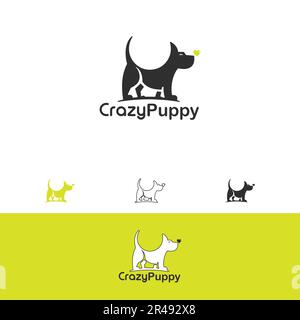 Crazy Puppy, il logo dell'animale domestico, il logo del cane e il design minimalista del logo Illustrazione Vettoriale