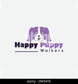 buon marchio del cucciolo, cane, cane sorridente minimalista e disegno di marchio di affari Illustrazione Vettoriale