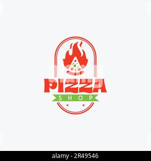 logo pizza, logo food, vintage, business e minimal logo design in modello vettoriale Illustrazione Vettoriale