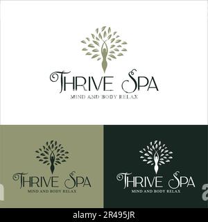 Logo del centro benessere, fiore, bellezza, design minimalista, cura e business in modello vettoriale Illustrazione Vettoriale