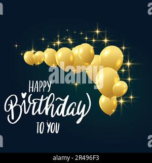 Buon compleanno glitter dorato con palloncini sfondo celebrazione Illustrazione Vettoriale