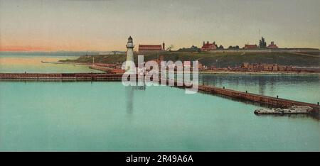 Light House e Fort Ontario, Oswego, circa 1900. Foto Stock