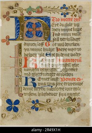 Illuminato iniziale "H" da un Prayerbook, 15th ° secolo. Foto Stock