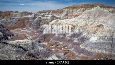Una bella roccia buttes dal Blue Mesa Trail nel Petrified Forest National Park, Arizona USA Foto Stock