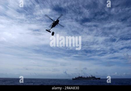 US Navy un MH-60s Knighthawk assegnato ai Gunbearers of Helicopter Combat Support Squadron uno (HC-11) Foto Stock