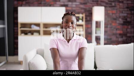 Happy Woman Video Conference Webinar Ritratto in Office Foto Stock