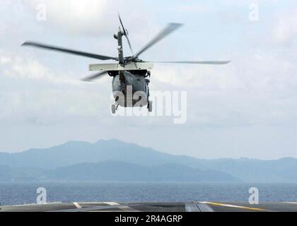 US Navy un elicottero MH-60s Knighthawk, assegnato ai Gunbearers of Helicopter Combat Support Squadron Eleven (HC-11) Foto Stock