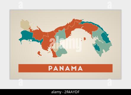 Panama poster. Mappa del paese con regioni colorate. Forma di Panama con nome del paese. Potente illustrazione vettoriale. Illustrazione Vettoriale