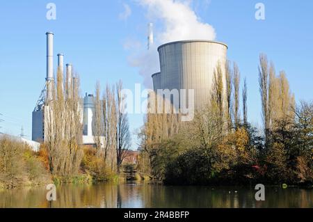 Gersteinwerk, RWE Power AG, riserva naturale Tibaum, Stockum-Werne, Renania settentrionale-Vestfalia, Germania, centrale elettrica a ciclo combinato, carbon fossile, gas naturale Foto Stock