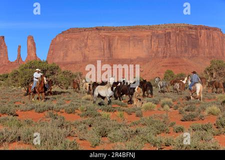 Navajo cowboys mustangs mandria, Monument Valley, Utah, Stati Uniti, Indiani, Nativi americani Foto Stock