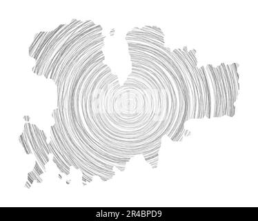La mappa di Mykonos è piena di cerchi concentrici. Tracciare i cerchi di stile a forma di isola. Illustrazione vettoriale. Illustrazione Vettoriale