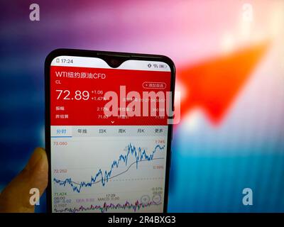 SUQIAN, CINA - 27 MAGGIO 2023 - illustrazione: US WTI Crude Oil Futures, Suqian, provincia di Jiangsu, Cina, maggio 27, 2023. Foto Stock