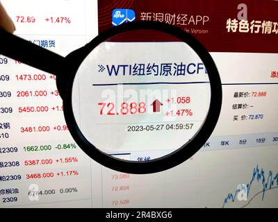 SUQIAN, CINA - 27 MAGGIO 2023 - illustrazione: US WTI Crude Oil Futures, Suqian, provincia di Jiangsu, Cina, maggio 27, 2023. Foto Stock