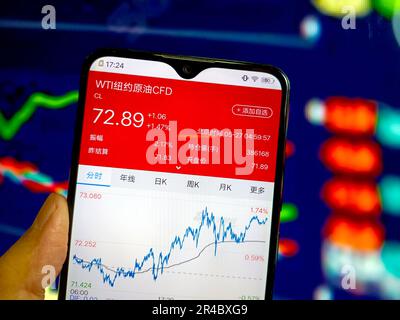 SUQIAN, CINA - 27 MAGGIO 2023 - illustrazione: US WTI Crude Oil Futures, Suqian, provincia di Jiangsu, Cina, maggio 27, 2023. Foto Stock