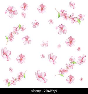 una serie di illustrazioni acquerello di ciliegie. succosa bacche di ciliegia con fiori e foglie . per la progettazione Foto Stock