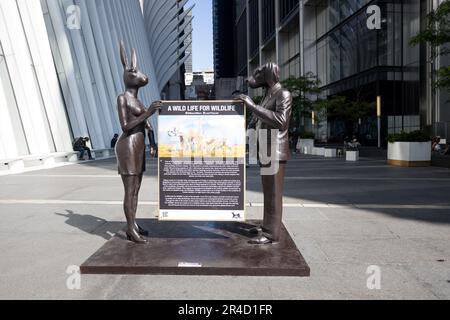 Grandi sculture di vari animali a rischio di estinzione da parte degli artisti Gillie e Marc sono visibili in mostra presso la South Oculus Plaza del World Trade Center Campus a Lower Manhattan a New York City. Collettivamente intitolato "A Wild li for Wildlife in New York". 27 maggio 2023 (Foto: Vanessa Carvalho) Credit: Brasile Photo Press/Alamy Live News Foto Stock