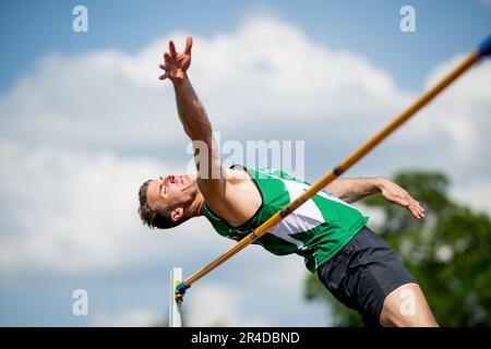 Gotzis, Austria. 27th maggio, 2023. Il belga Niels Pittomvils ha ritratto in azione durante l'evento di salto alto, in occasione dell'evento maschile di decathlon il primo giorno dell'Hypo-Meeting, IAAF World Combined Events Challenge, nello stadio Mosle di Gotzis, Austria, sabato 27 maggio 2023. FOTO DI BELGA JASPER JACOBS Credit: Belga News Agency/Alamy Live News Foto Stock