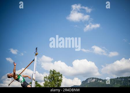 Gotzis, Austria. 27th maggio, 2023. Il belga Niels Pittomvils ha ritratto in azione durante l'evento di salto alto, in occasione dell'evento maschile di decathlon il primo giorno dell'Hypo-Meeting, IAAF World Combined Events Challenge, nello stadio Mosle di Gotzis, Austria, sabato 27 maggio 2023. FOTO DI BELGA JASPER JACOBS Credit: Belga News Agency/Alamy Live News Foto Stock