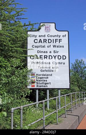 Città e Contea di Cardiff segno. Preso il 2023 maggio. Estate Foto Stock