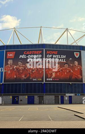 Cardiff City Football Stadium, - Home Cardiff Football pubblicità promozionale. Preso il 2023 maggio. Estate Foto Stock