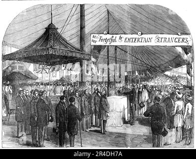 Sua altezza reale Principe Alberto che posa la Fondazione-pietra della Casa degli stranieri, vicino alla Chiesa di Limehouse, 1856. Fondazione di un edificio '...che offre tutti i comfort e i vantaggi di una casa a nativi di India, Arabia, Africa, Cina, lo stretto di Malacca, il Mozambico, e le isole del Sud Pacifico, che possono richiederli durante il loro soggiorno temporaneo a Londra. [Affronterebbe] la condizione completamente miserata di molti dei marinai Lascar e di altri da climi kindred - amichevoli, senzatetto ed indigenti - in un paese lontano dal loro, che parla una lingua complessivamente Foto Stock