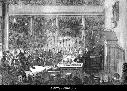 Il Professor Faraday ha tenuto lezioni presso la Royal Institution, prima di S.R.H. Il Principe Alberto, il Principe di Galles, e il Principe Alfred - da un disegno di Alexander Blaikley, 1856. '...le "Lezioni di Natale", date annualmente all'istituzione, dal professor Faraday... sono adattate specialmente ad un uditivo giovanile; il soggetto del corso ultimamente completato è stato le proprietà distintive dei metalli comuni. Ognuna di queste conferenze è stata onorata dalla presenza del loro Highnesses...it reale è stato veramente interessante per testimoniare la profonda attenzione con cui i bambini illustri hanno ricevuto i loro earli Foto Stock