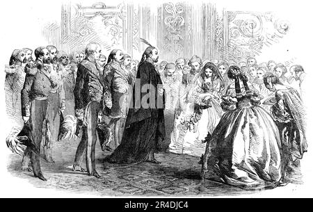 Il Sultano alla palla Fancy-Dress data dalla Viscountess Stratford de Redcliffe, presso l'Ambasciata britannica, a Pera, 1856. Partito a Costantinopoli lanciato dalla moglie dell'Ambasciatore britannico all'Impero Ottomano. '...l'orchestra del Theatre...played italiano la marcia turca e le arie nazionali francese e inglese mentre il Sultano procedette lentamente attraverso gli splendidi saloni dell'Ambasciata. Lord Stratford... ha ricevuto il Sultano... le Signore dei diversi Ambasciatori e Ministri sono state poi presentate a sua altezza. Il Sultano guardò le danze con evidente piacere... quelle Foto Stock