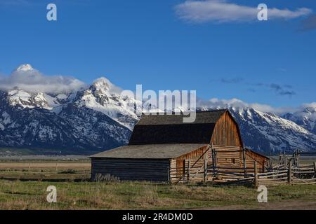 John Moulton Barn sulla Mormon Row nel Grand Teton National Park nel Wyoming Foto Stock