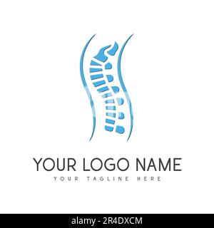 Logo della colonna vertebrale umana Logo Design logotipo della clinica ortopedica Illustrazione Vettoriale