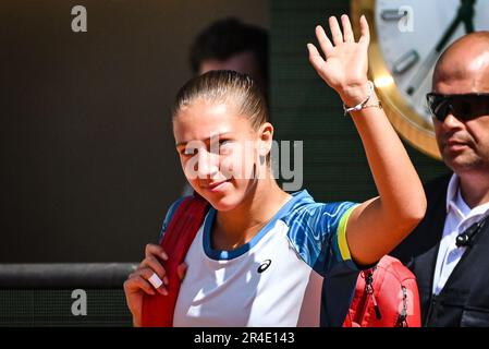 Parigi, Francia, Francia. 27th maggio, 2023. Diane PARRY di Francia durante una partita di Roland-Garros 2023, French Open 2023, torneo di tennis Grand Slam allo stadio Roland-Garros il 27 maggio 2023 a Parigi. (Credit Image: © Matthieu Mirville/ZUMA Press Wire) SOLO PER USO EDITORIALE! Non per USO commerciale! Foto Stock