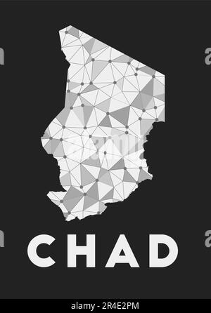 Ciad - Mappa della rete di comunicazione del paese. Design geometrico alla moda in stile Ciad su sfondo scuro. Illustrazione Vettoriale