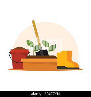 Icona degli strumenti di giardinaggio. Illustrazione piatta degli attrezzi di giardinaggio Illustrazione Vettoriale